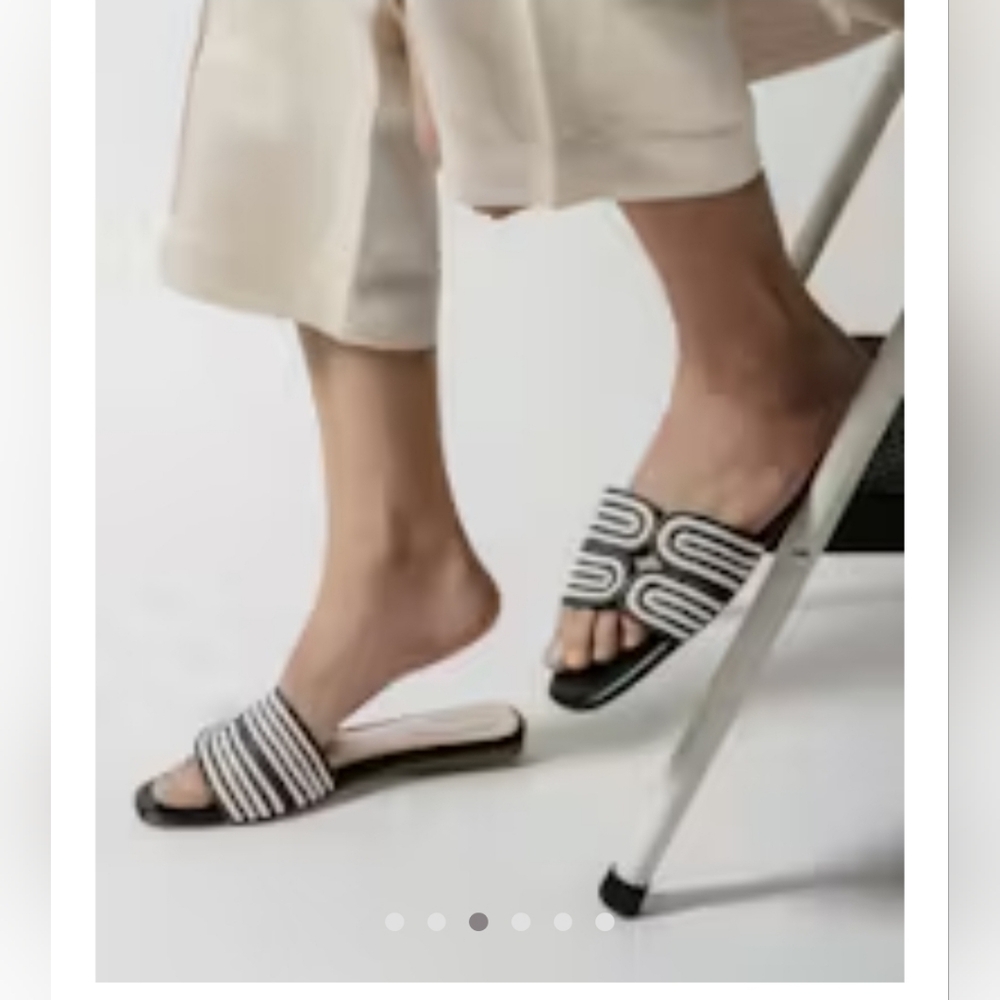 BIRDIES  Black and White Women's Slide Sandals